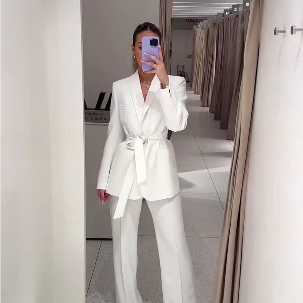 Zara Belted Tuxedo Jacket Ecru 2635/188 Women's Suit Set